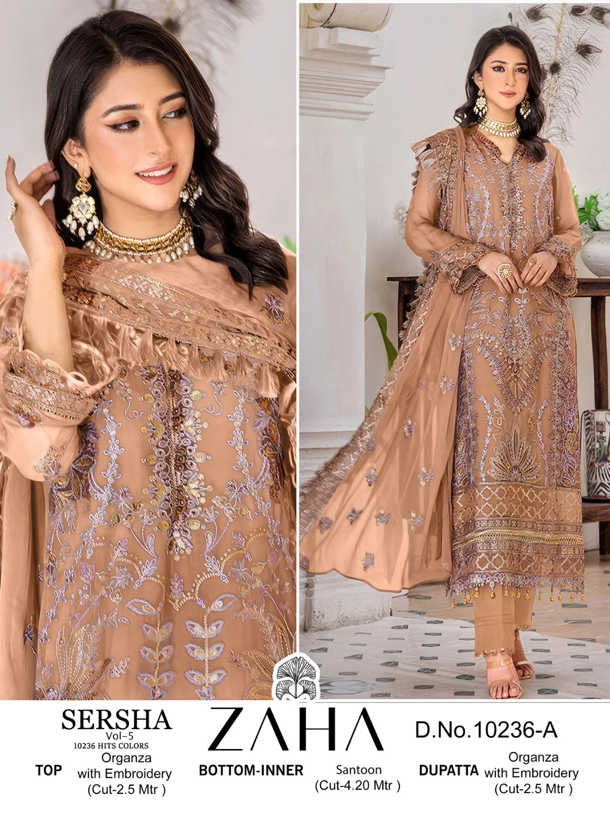 Zaha Sersha Vol 5 Organza Wholesale Pakistani Salwar Suit Catalog — Wholesale Pakistani Suits, MPA wholesale from Surat - Gallery Image 9